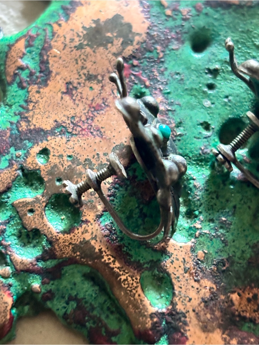 Vintage Taxco Mexican Sterling Silver and Turquoise Earrings 🦋 - Picture 3 of 6